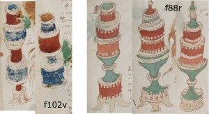 Voynich Manuscript, f102v jars placed next to f88r jars