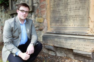 Dalkeith, St. Nicholas Buccleuch parish church. Stuart Morrison, who has cracked cipher on masonic gravestone.